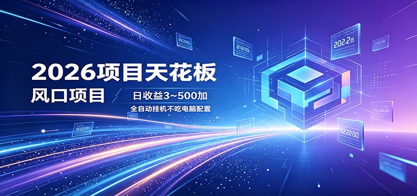 2026项目天花板，风口项目，日收益3~500+全自动挂机，不吃配置-九节课