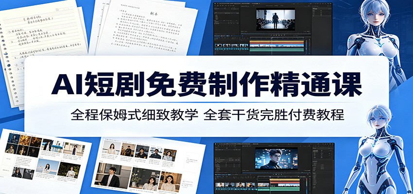 AI短剧免费制作精通课：全程保姆式细致教学，全套干货完胜付费教程-九节课