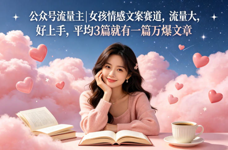 公众号流量主女孩情感文案赛道，流量大，好上手，平均3篇就有一篇万爆文章-九节课