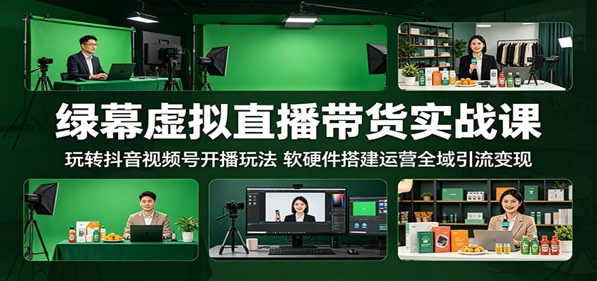 绿幕虚拟直播带货实战课：玩转抖音视频号开播玩法，软硬件搭建运营全域引流变现-九节课