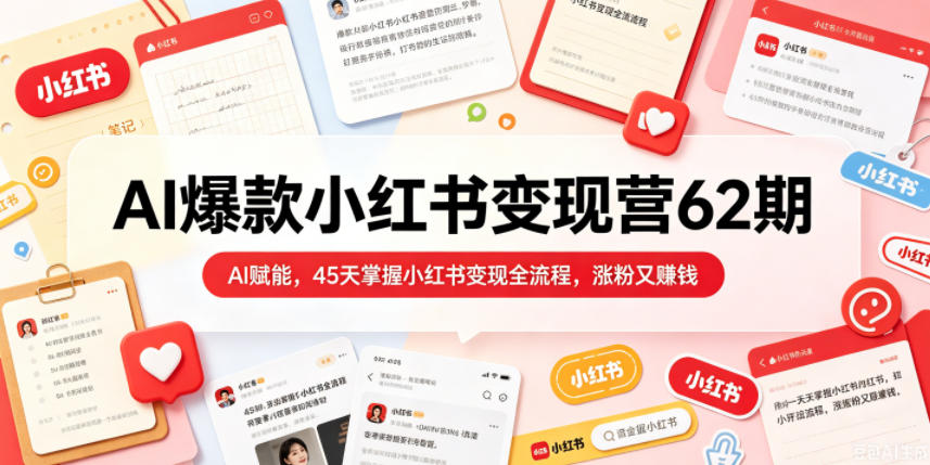 AI爆款小红书变现营62期2026年5月，AI赋能，45天掌握小红书变现全流程，涨粉又賺钱-九节课