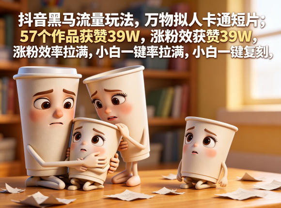 抖音黑马流量玩法，万物拟人卡通短片，57个作品获赞39W，涨粉效率拉满，小白一键复刻，保姆级拆解-九节课