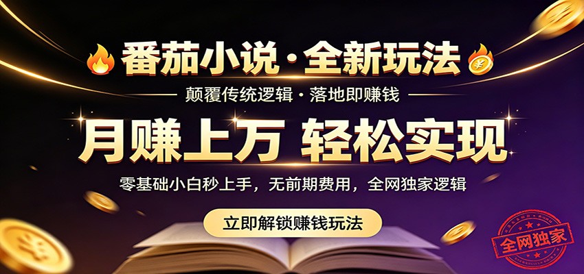 番茄小说5月最新独家玩法，稳定落地实测月入过万！-九节课