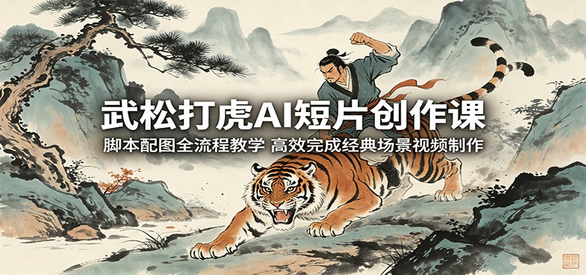 武松打虎AI短片创作课：脚本配图全流程教学，高效完成经典场景视频制作-九节课