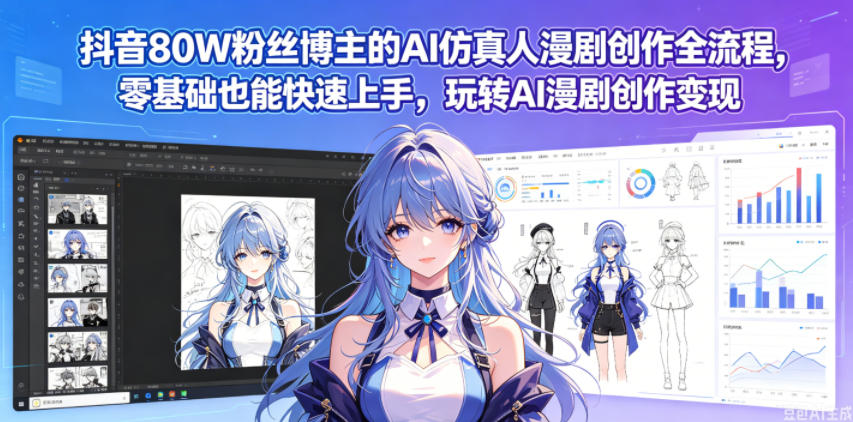 抖音80W粉丝博主的AI仿真人漫剧创作全流程，零基础也能快速上手，玩转AI漫剧创作变现-九节课
