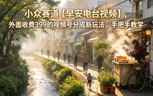 小众赛道【早安电台视频】，外面收费399的视频号分成新玩法，手把手教学-九节课