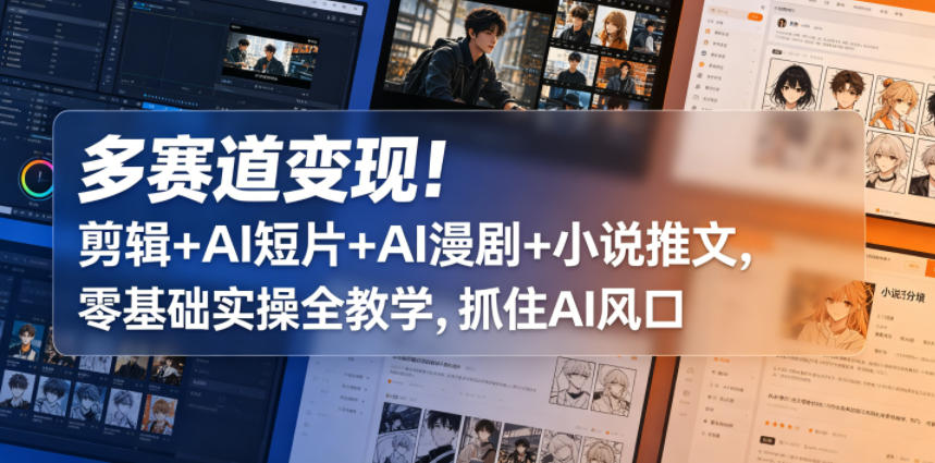 多赛道变现！剪辑+AI短片+AI漫剧+小说推文，零基础实操全教学，抓住AI风口-九节课