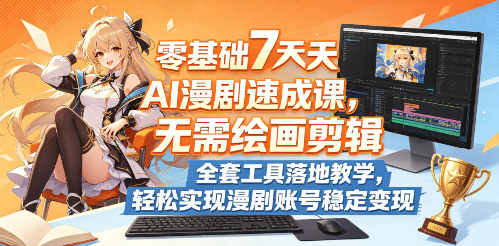 零基础7天AI漫剧速成课，无需绘画剪辑，全套工具落地教学，轻松实现漫剧账号稳定变现-九节课