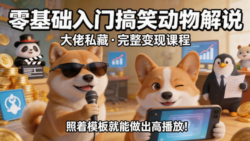 零基础入门搞笑动物解说，大佬私藏完整变现课程，照着模板就能做出高播放-九节课