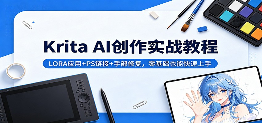 Krita AI创作实战教程：LORA应用+PS链接+手部修复，零基础也能快速上手-九节课