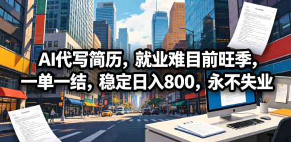 AI代写简历，就业难目前旺季，一单一结，稳定日入800，永不失业-九节课