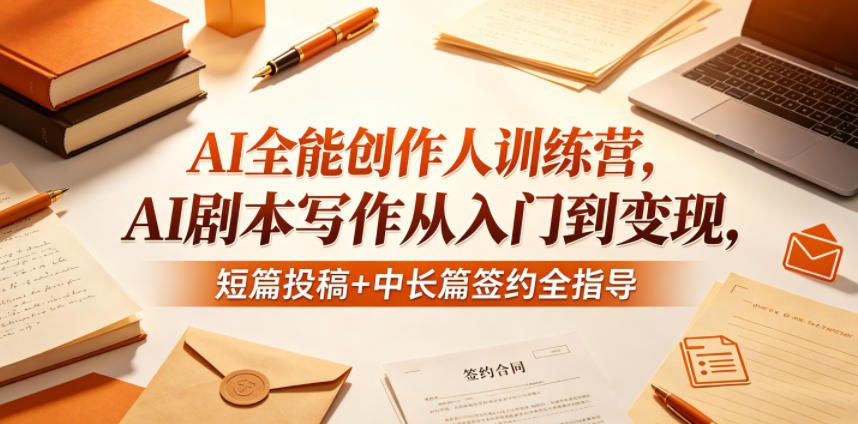 AI全能创作人训练营，AI剧本写作从入门到变现，短篇投稿+中长篇签约全指导-九节课