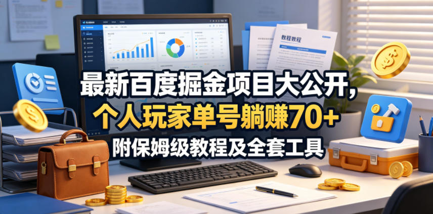 最新百度掘金项目大公开，个人玩家单号躺賺70+，附保姆级教程及全套工具【揭秘】-九节课