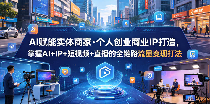 AI赋能实体商家·个人创业商业IP打造，掌握AI+IP+短视频+直播的全链路流量变现打法-九节课
