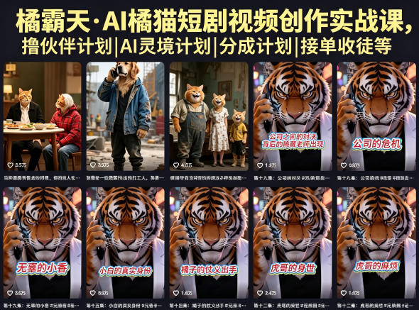 橘霸天·AI橘猫短剧视频创作实战课，撸伙伴计划|AI灵境计划|分成计划|接单收徒等-九节课