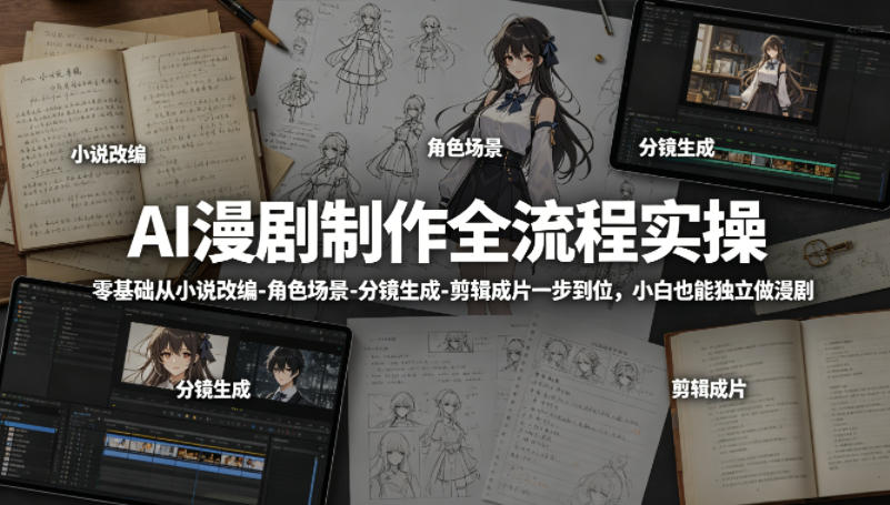 AI漫剧制作全流程实操，零基础从小说改编-角色场景-分镜生成-剪辑成片一步到位，小白也能独立做漫剧-九节课