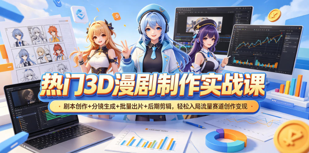 热门3D漫剧制作实战课，剧本创作+分镜生成+批量出片+后期剪辑，轻松入局流量赛道创作变现-九节课