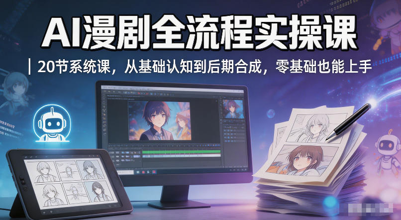 AI漫剧全流程实操课｜20节系统课，从基础认知到后期合成，零基础也能上手-九节课