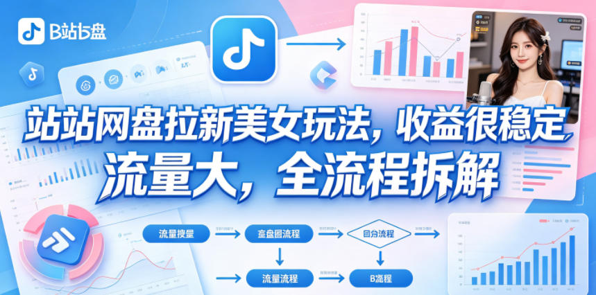 B站网盘拉新美女玩法，收益很稳定，流量大，全流程拆解-九节课