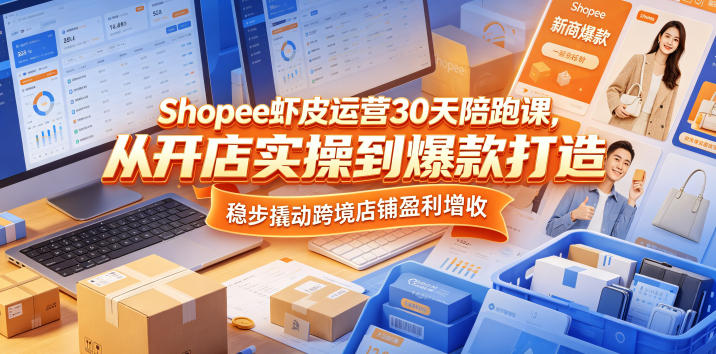 Shopee虾皮运营30天陪跑课，从开店实操到爆款打造，稳步撬动跨境店铺盈利增收-九节课