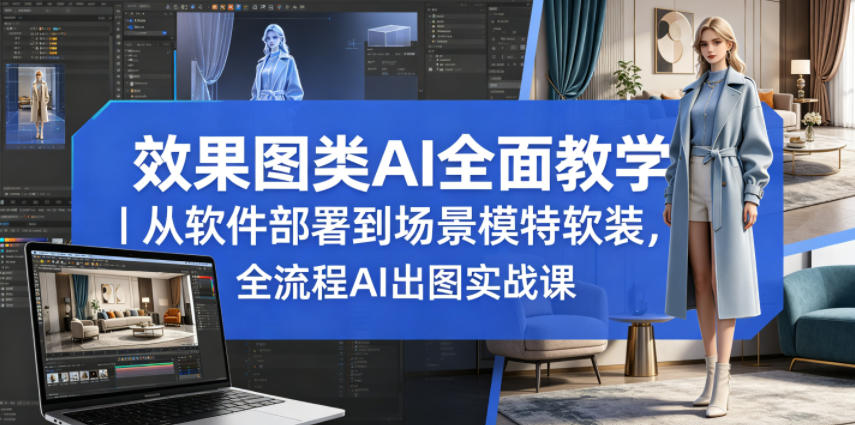 效果图类AI全面教学｜从软件部署到场景模特软装，全流程AI出图实战课-九节课