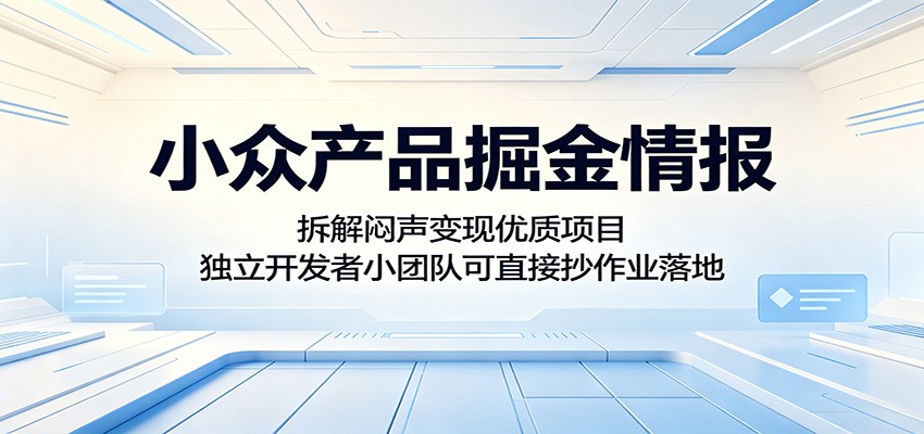 小众产品掘金情报：拆解闷声变现优质项目，独立开发者小团队可直接抄作业落地-九节课
