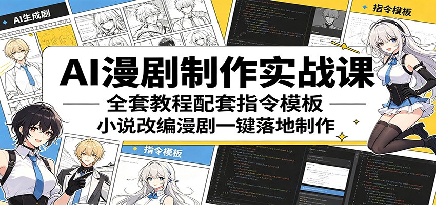 AI漫剧制作实战课：全套教程配套指令模板，小说改编漫剧一键落地制作-九节课