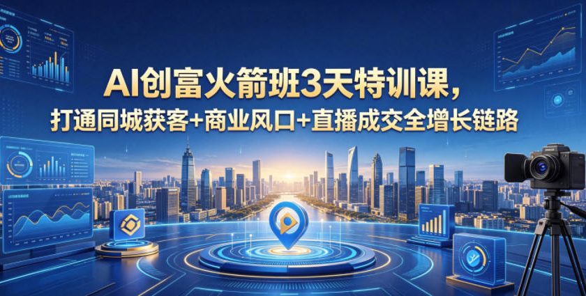 AI创富火箭班3天特训课，打通同城获客+商业风口+直播成交全增长链路，2026年4月新课-九节课