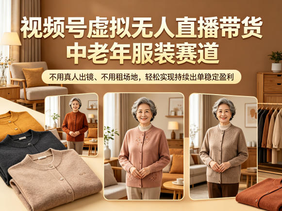 视频号虚拟无人直播带货中老年服装赛道，不用真人出镜、不用租场地，轻松实现持续出单稳定盈利-九节课