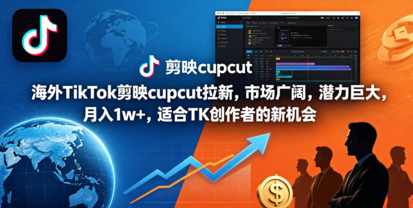 海外TikTok剪映cupcut拉新，市场广阔，潜力巨大，月入1w+，适合TK创作者的新机会-九节课