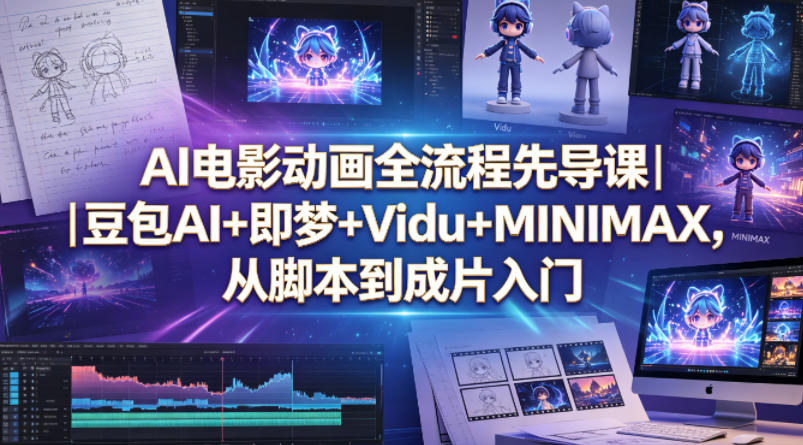 AI电影动画全流程先导课｜豆包AI+即梦+Vidu+MINIMAX，从脚本到成片入门-九节课