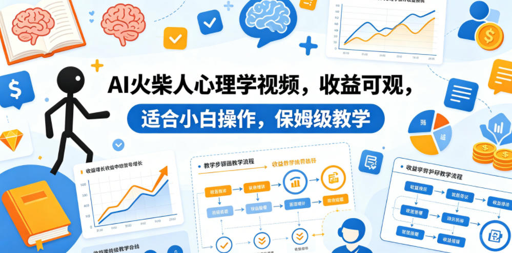 AI火柴人心理学视频，收益可观，适合小白操作，保姆级教学-九节课