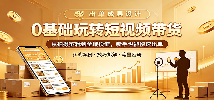 0基础玩转短视频带货：从拍摄剪辑到全域投流，新手也能快速出单-九节课