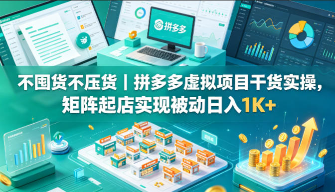 不囤货不压货｜拼多多虚拟项目干货实操，矩阵起店实现被动日入1K+【揭秘】-九节课