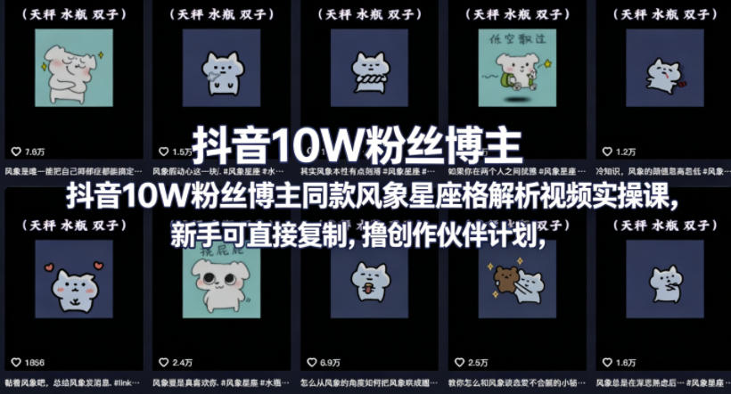 抖音10W粉丝博主同款星座性格解析视频实操课，新手可直接复制，撸创作伙伴计划，分成计划等-九节课