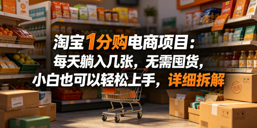 淘宝1分购电商项目：每天躺入几张，无需囤货，小白也可以轻松上手，详细拆解-九节课