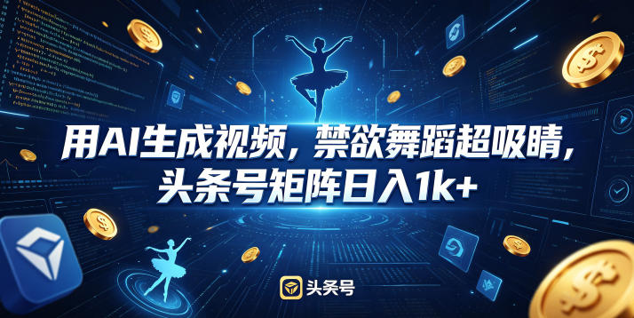 用AI生成视频，禁欲舞蹈超吸睛，头条号矩阵日入1k+-九节课