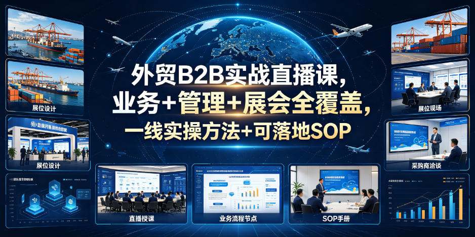 外贸B2B实战直播课，业务+管理+展会全覆盖，一线实操方法+可落地SOP-九节课