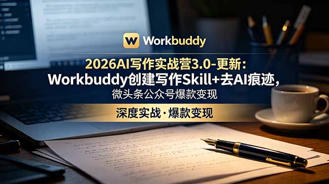 （18995期）2026AI写作实战营3.0-更新：Workbuddy创建写作Skill+去AI痕迹，微头条公众号爆款变现-九节课