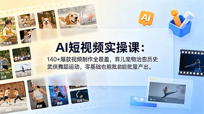 （18781期）AI短视频实操课：140+爆款视频制作全覆盖，育儿宠物治愈历史武侠舞蹈运动，零基础也能批量产出-九节课
