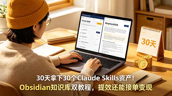 （18886期）30天拿下30个Claude Skills资产！Obsidian知识库双教程，提效还能接单变现-九节课