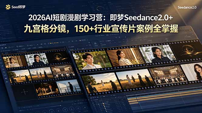 （19055期）2026AI短剧漫剧学习营：即梦Seedance2.0+九宫格分镜，150+行业宣传片案例全掌握-九节课