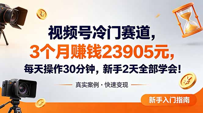 （18799期）视频号冷门赛道，3个月变现23905元，新手2天学会 每天操作30分钟！-九节课
