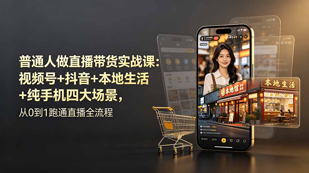 (19111期)普通人做直播带货实战课:视频号+抖音+本地生活+纯手机四大场景,从0到1跑通直播全流程-九节课