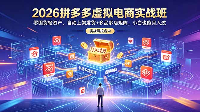 （18879期）2026拼多多虚拟电商实战班：零囤货轻资产，自动上架发货+多品多店矩阵，小白也能月入过万-九节课