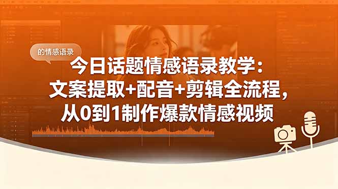 （18719期）今日话题情感语录教学：文案提取+配音+剪辑全流程，从0到1制作爆款情感视频-九节课