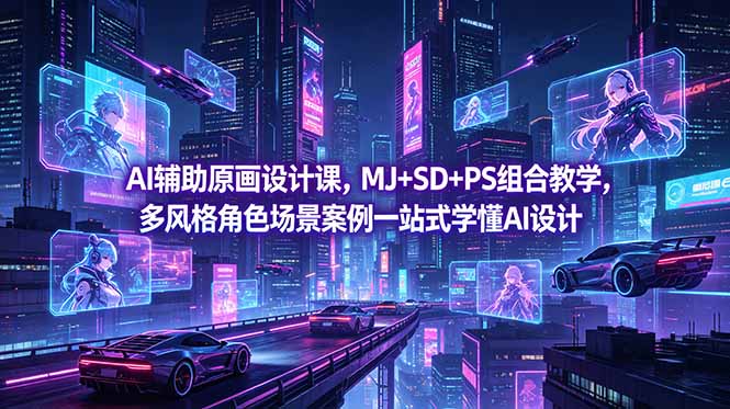 （18731期）AI辅助原画设计课，MJ+SD+PS组合教学，多风格角色场景案例一站式学懂AI设计-九节课