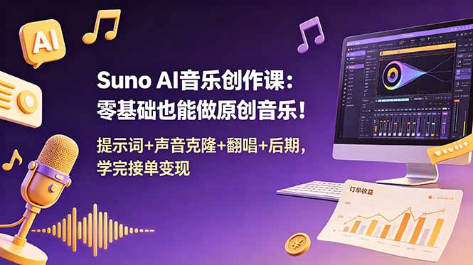 （18945期） Suno AI音乐创作课：零基础也能做原创音乐！提示词+声音克隆+翻唱+后期，学完接单变现-九节课