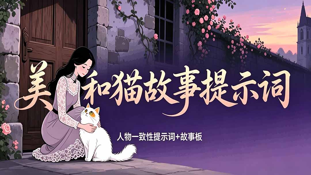 （18909期）美女和猫故事提示词，人物一致性提示词+故事板-九节课