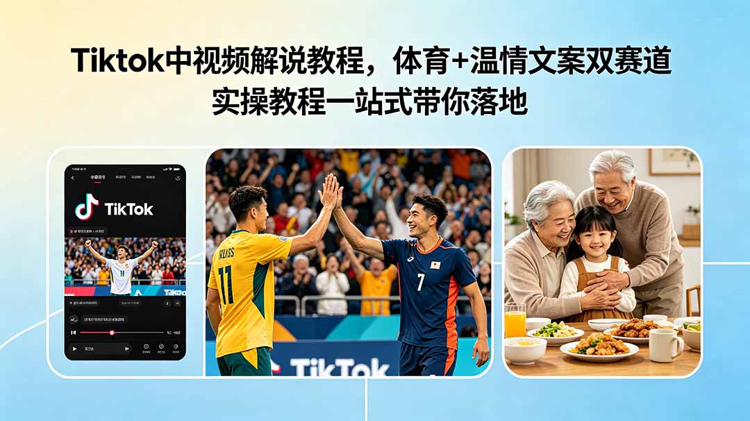 （18910期）Tiktok中视频解说教程，体育+温情文案双赛道实操教程一站式带你落地-九节课